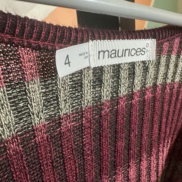 Maurcies Womens Plus Sized 4 Long Sleeve Ripped Striped Top - Picture 2 of 5